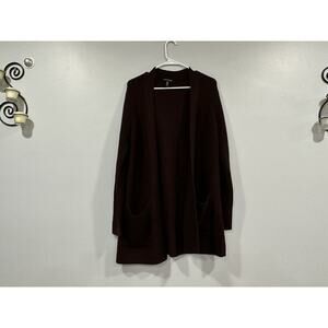 Eileen Fisher Extra Fine Merino Wool Open Front Cardigan Brown XS